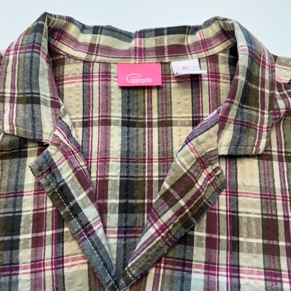 Pappagallo Woman Button Up Blouse Shirt Top Size XL Plaid Green/Burgandy - Picture 4 of 8